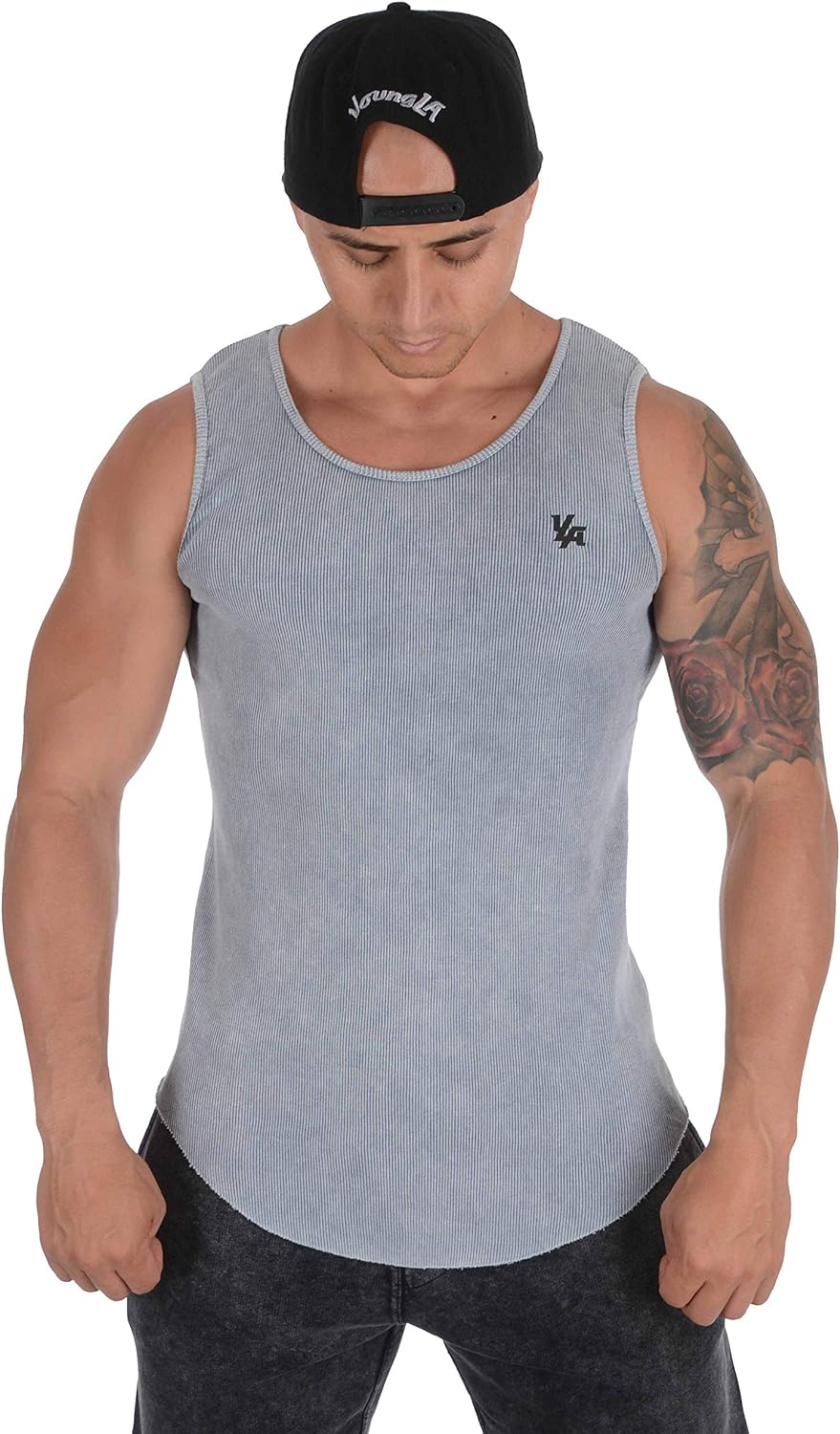 YoungLA Elongated Tank Tops for Men, Workout Muscle Gym Shirts, Bodybuilding Stringers